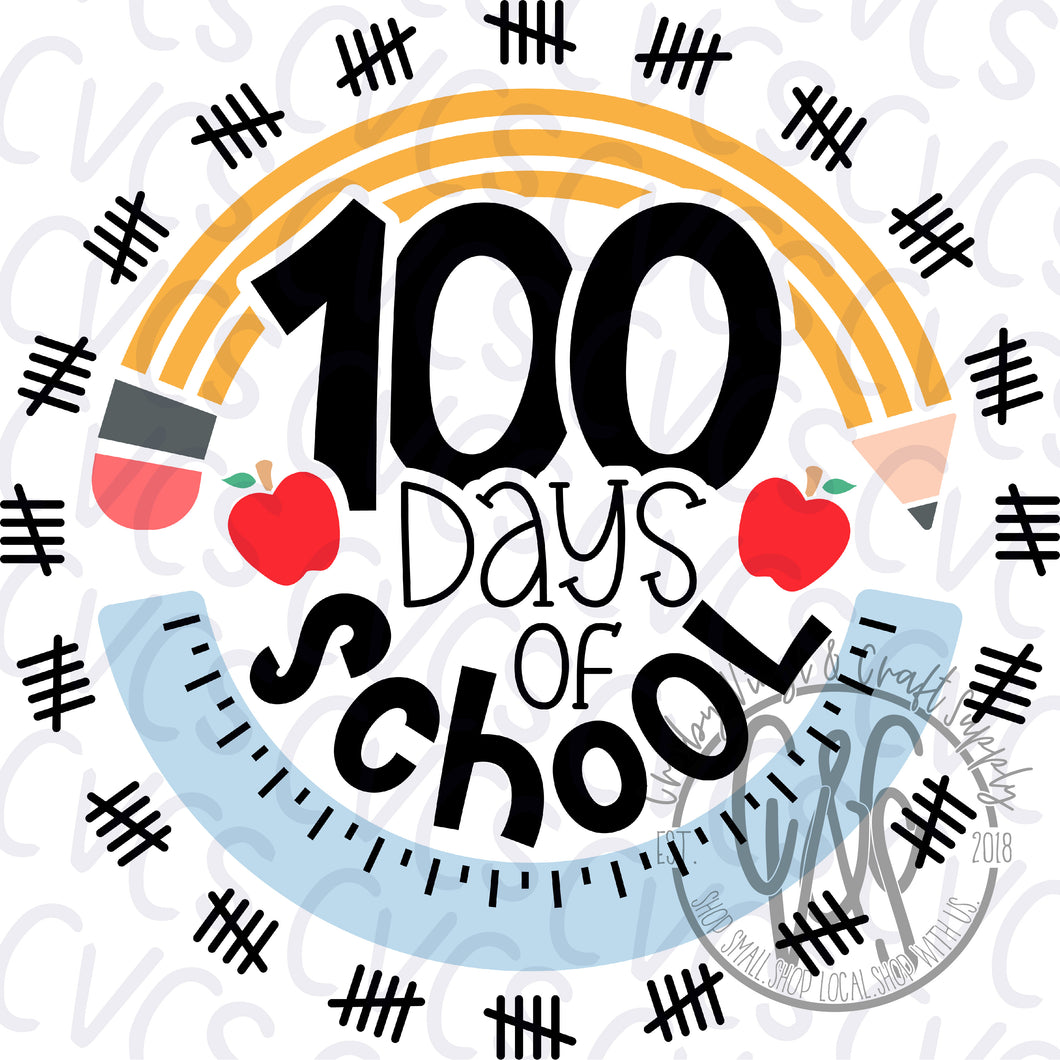 100 Days of School Round Pencil Ruler - Black