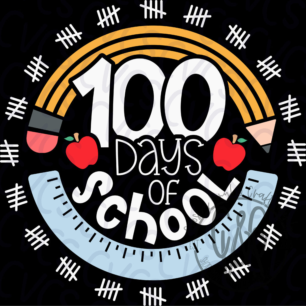 100 Days of School Round Pencil Ruler - White