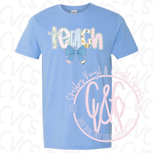 Teacher Blue and Pink Bow