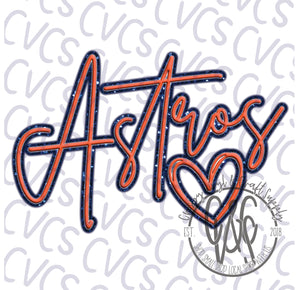 Astros Heart Orange on Navy Glitter