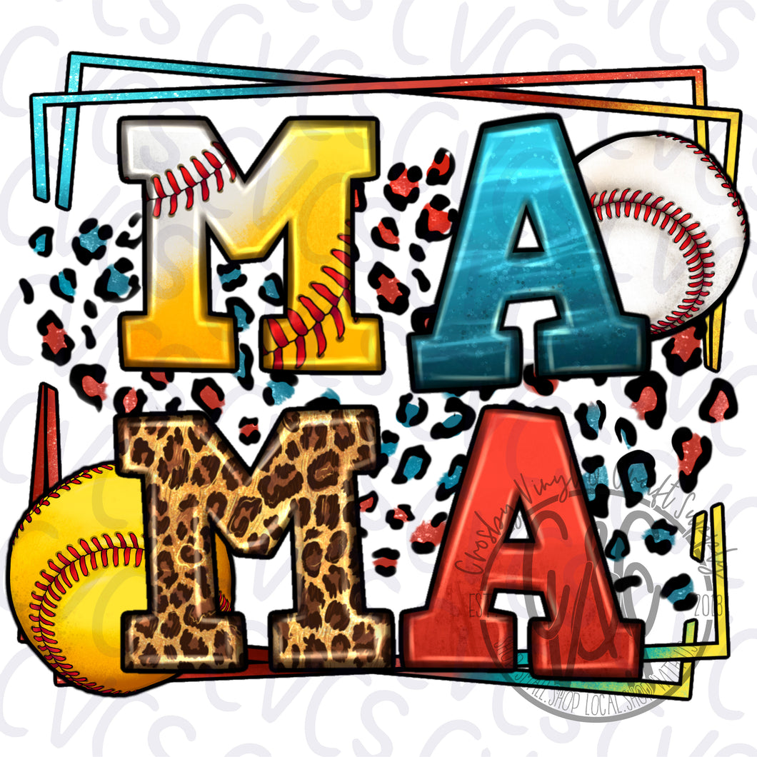 Colorful Leopard Baseball Softball Mama