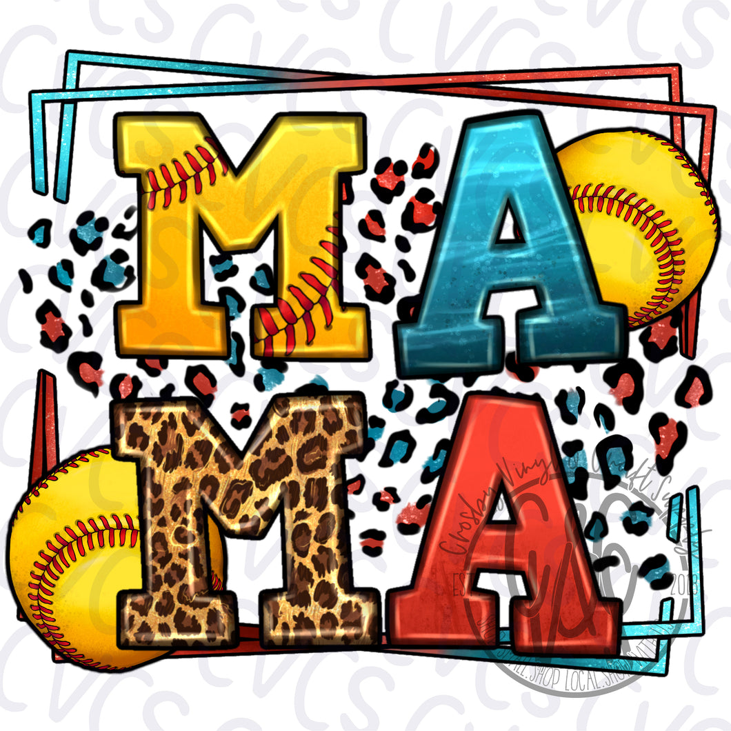 Colorful Leopard Softball Mama