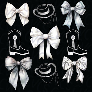 Dance Coquette Bows - White & Silver