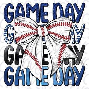 Game Day Blue Bow - Baseball