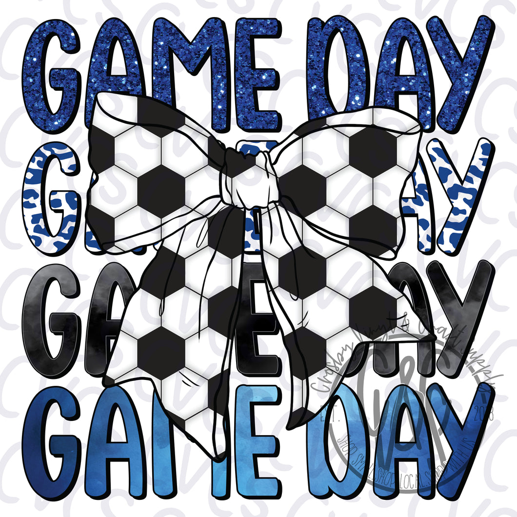 Game Day Blue Bow - Soccer