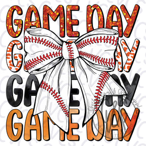 Game Day Orange Bow - Baseball