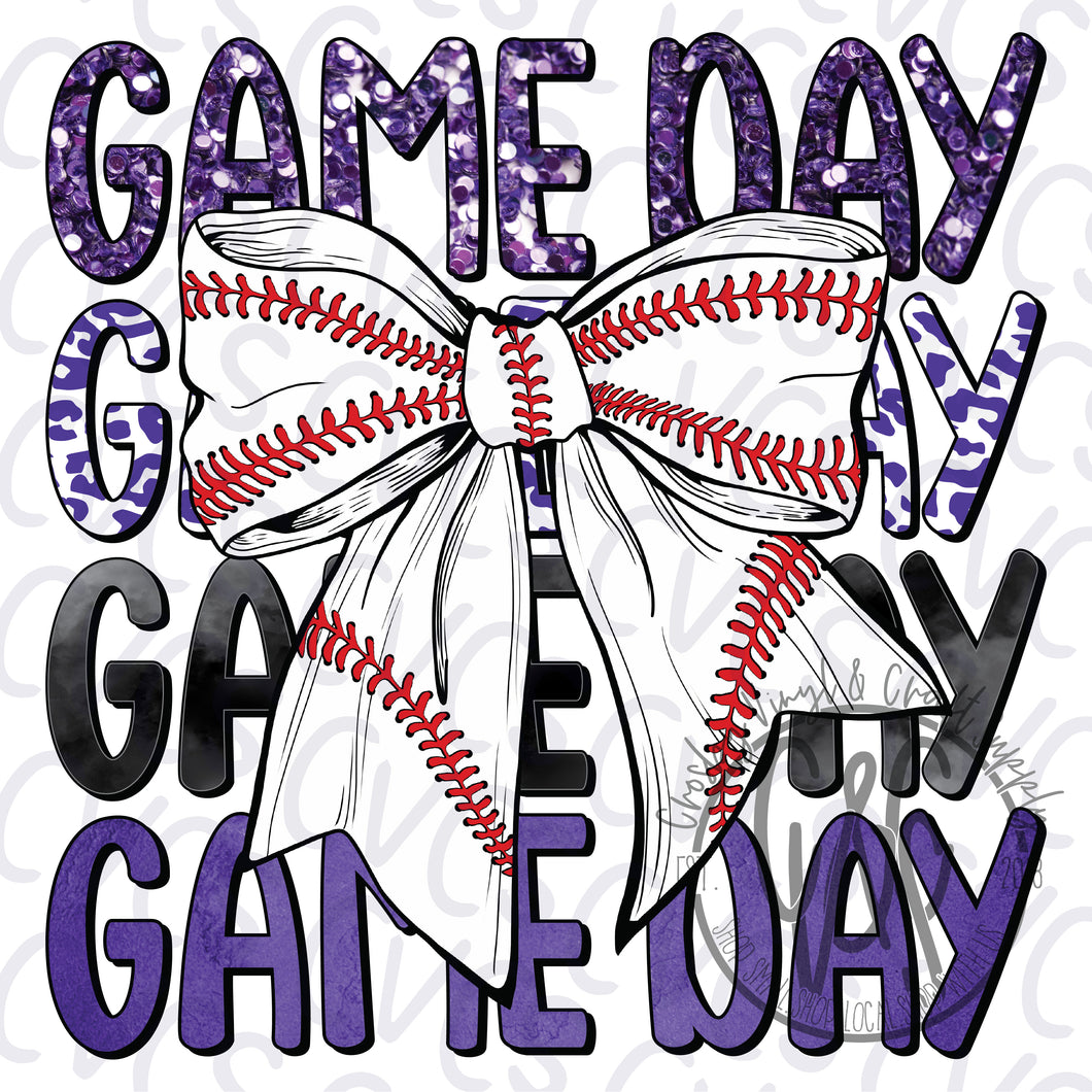 Game Day Purple Bow - Baseball