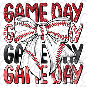 Game Day Red Bow - Baseball