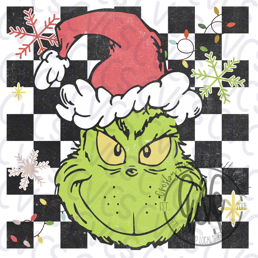 Grinch Checkered Distressed
