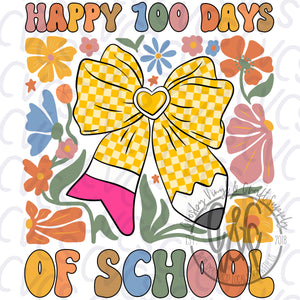 Happy 100 Days of School Checkered Pencil Bow