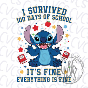 I Survived 100 Days Stitch Fine Darker