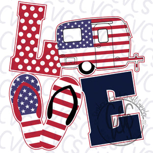 Love Camping Patriotic Flip Flops