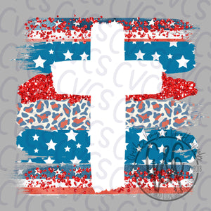 Patriotic Brush Strokes Cross