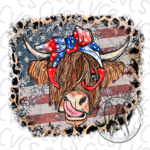 Patriotic Highland Cow Leopard Print