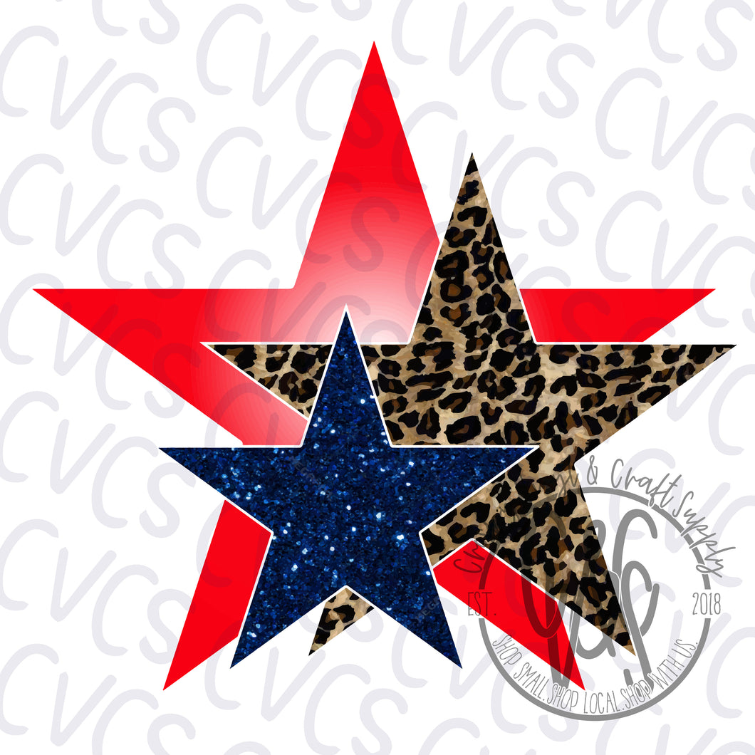 Red, Leopard and Blue Star Trio