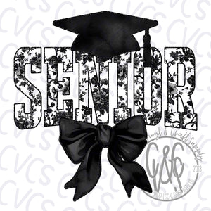 Senior Black Coquette Bow with Cap