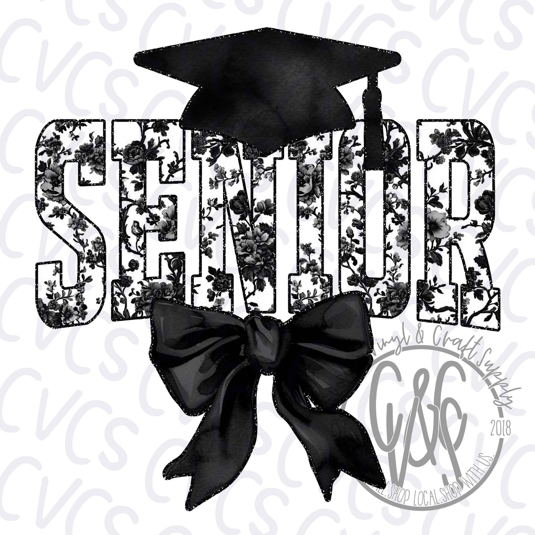 Senior Black Coquette Bow with Cap