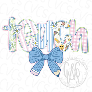 Teacher Blue and Pink Bow