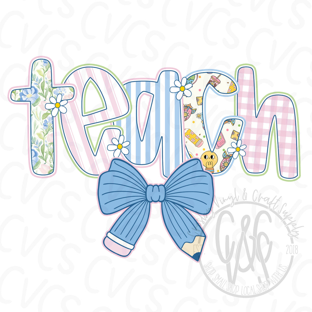 Teacher Blue and Pink Bow