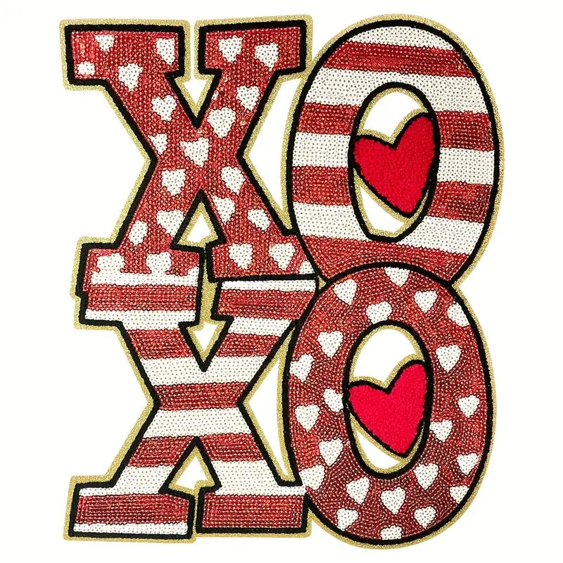 XOXO Heart and Stripe Sequin Patch