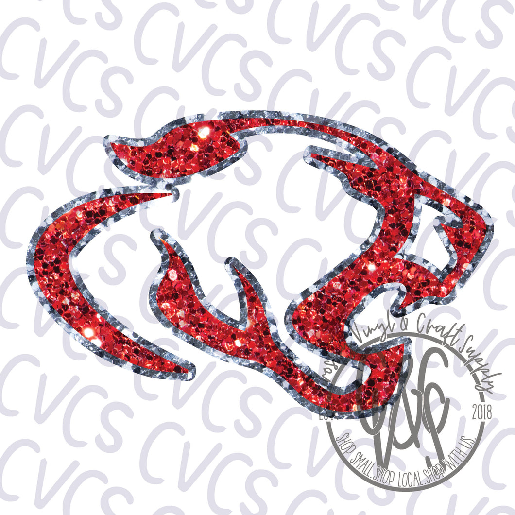 Cougar Head-Glitter Red and Silver