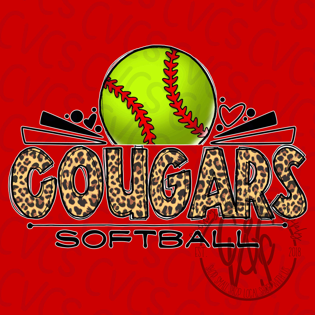 Cougars Softball Doodle Leopard