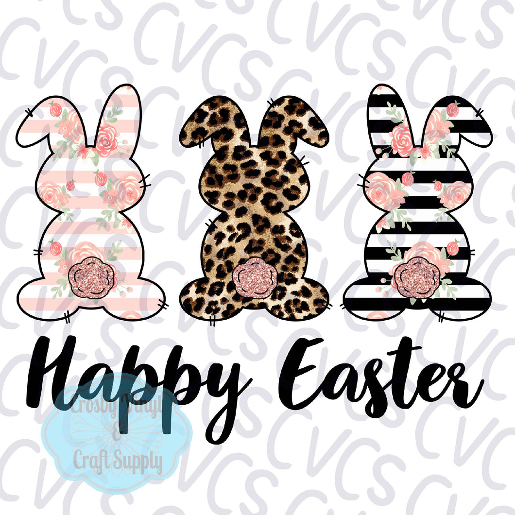 Happy Easter Bunny Trio-Floral Leopard Stripes