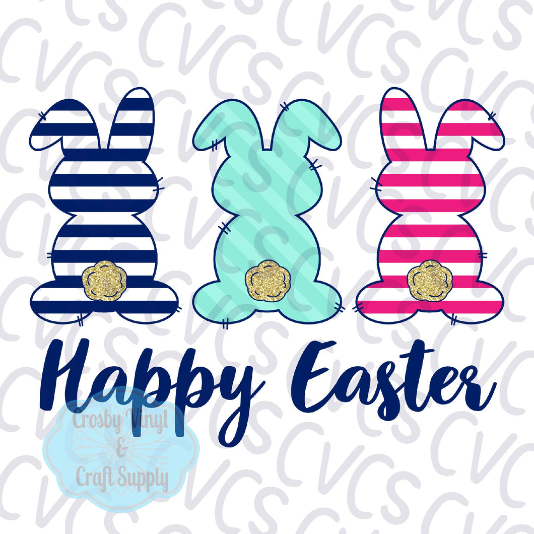 Happy Easter Bunny Trio-Pink & Blue Stripes