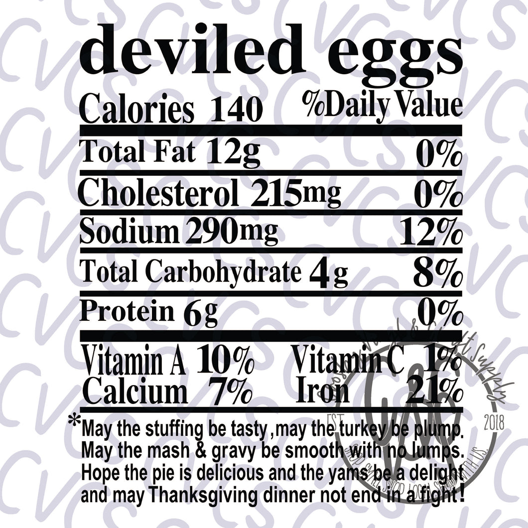 Nutritional Value - Deviled Eggs *** SUBLIMATION ONLY ***